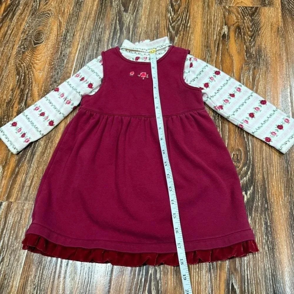 Gymboree Burgundy Girls Dress Size 18/ 24M Vintage Y2K Fashion Baby Floral Shirt